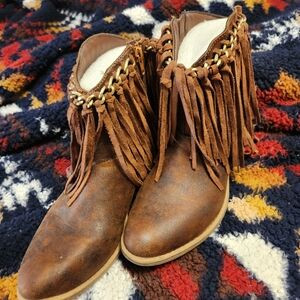Very G Tan Fringe Ankle Booties